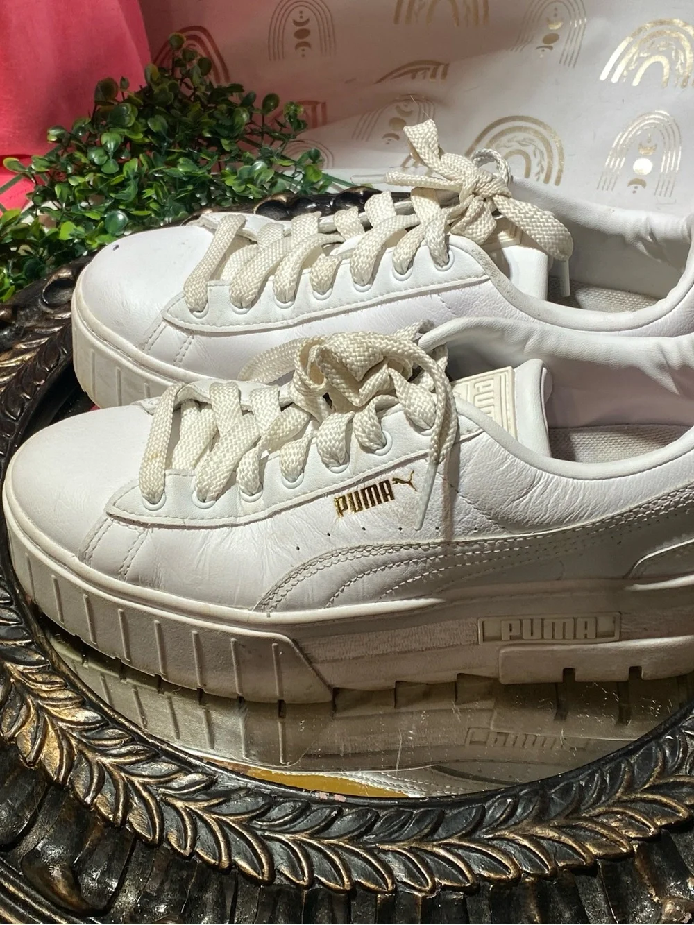 Puma Cream/White Platform Sneakers